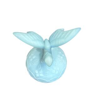 Vintage Fenton Blue Satin Glass Butterfly Ring Holder Figurine Boho Vanity Decor